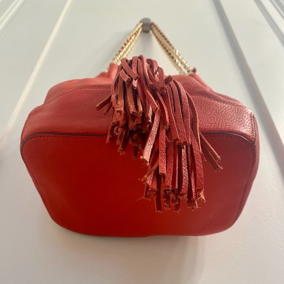 Rebecca Minkoff Red Leather Bucket Bag with Chain Strap - Picture 5 of 9